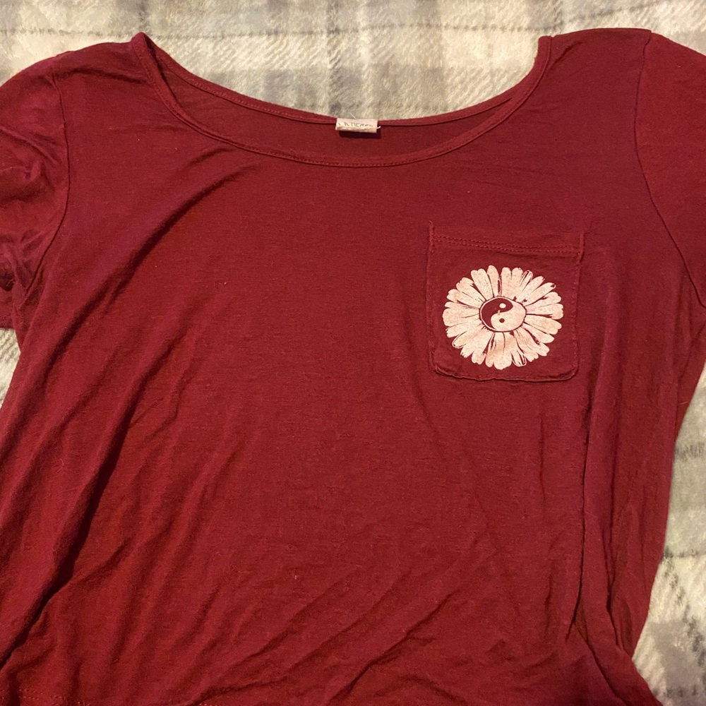 LA Hearts Burgundy Crop Top with Pocket and design